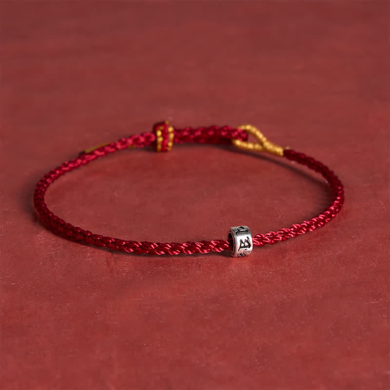 Buddha Stones Black Red String 925 Sterling Silver Om Mani Padme Hum Luck Minimalist Bracelet - image 3