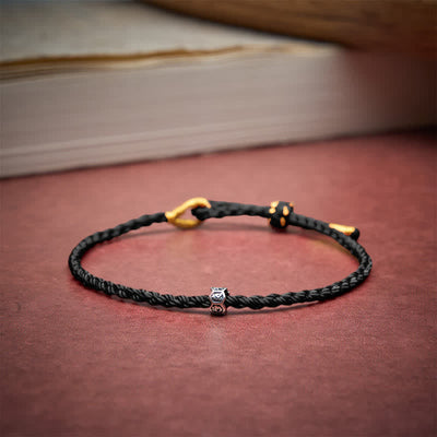 Buddha Stones Black Red String 925 Sterling Silver Om Mani Padme Hum Wheel Bead Luck Bracelet - image 15