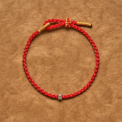 Buddha Stones Black Red String 925 Sterling Silver Om Mani Padme Hum Wheel Bead Luck Bracelet - image 1