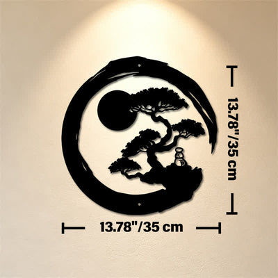 Buddha Stones Metal Zen Circle Pine Enlightenment Bonsai Iron Meaningful Symbols Wall Art - Approx. 35cm x 35cm x 0.1cm / 13.78in x 13.78in x 0.04in - image 6