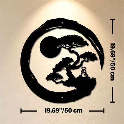 Buddha Stones Metal Zen Circle Pine Enlightenment Bonsai Iron Meaningful Symbols Wall Art - Approx. 50cm x 50cm x 0.12cm / 19.69in x 19.69in x 0.05in - image 10
