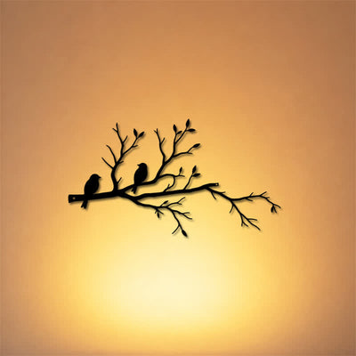 Buddha Stones Two Birds Branch Silhouette Iron Meaningful Symbols Wall Art - image 0