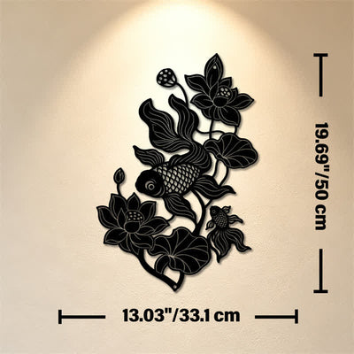 Buddha Stones Koi Fish and Lotus Success Iron Meaningful Symbols Wall Art - Black - Approx. 33.10cm x 50cm x 0.12cm / 13.03in x 19.69in x 0.05in - image 23