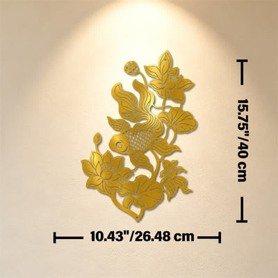 Buddha Stones Koi Fish and Lotus Success Iron Meaningful Symbols Wall Art - Golden - Approx. 26.48cm x 40cm x 0.1cm / 10.43in x 15.75in x 0.04in - image 8
