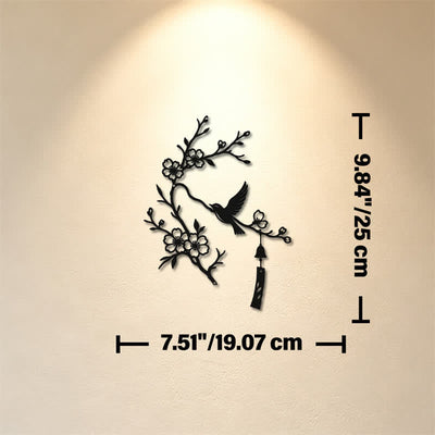 Buddha Stones Bird and Blossom Branch Iron Meaningful Symbols Wall Art - Black - Approx. 19.07cm x 25cm x 0.1cm / 7.51in x 9.84in x 0.04in - image 2