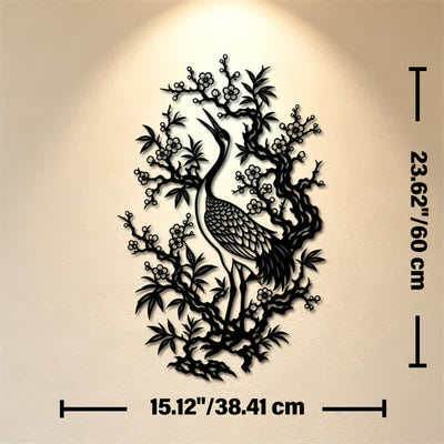 Buddha Stones Metal Crane And Plum Blossom Zen Iron Meaningful Symbols Wall Art - Approx. 38.41cm x 60cm x 0.12cm / 15.12in x 23.62in x 0.05in - image 11