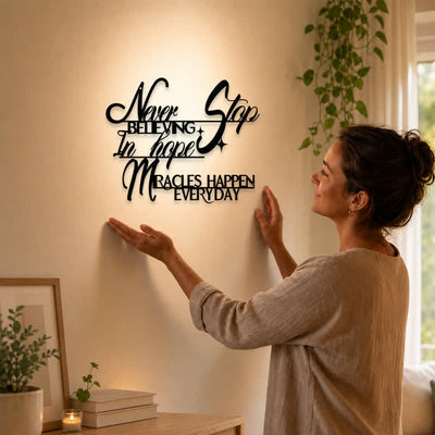 Buddha Stones Never Stop Believing Inspirational Quote Iron Metal Meaningful Symbols Wall Art - image 1