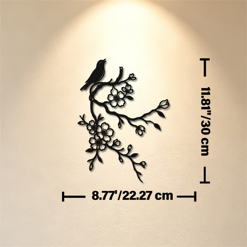 Buddha Stones Metal Bird on Peach Blossom Branch Zen Iron Meaningful Symbols Wall Art - Black - Approx. 22.27cm x 30cm x 0.1cm / 8.77in x 11.81in x 0.04in - image 4