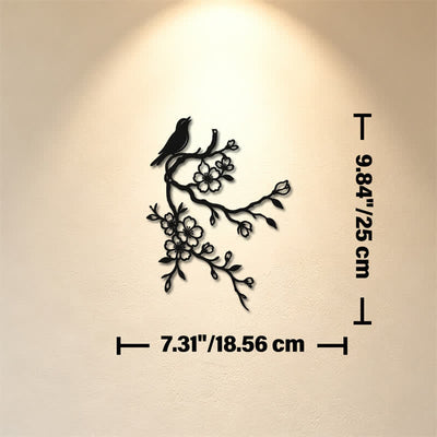 Buddha Stones Metal Bird on Peach Blossom Branch Zen Iron Meaningful Symbols Wall Art - Black - Approx. 18.56cm x 25cm x 0.1cm / 7.31in x 9.84in x 0.04in - image 2