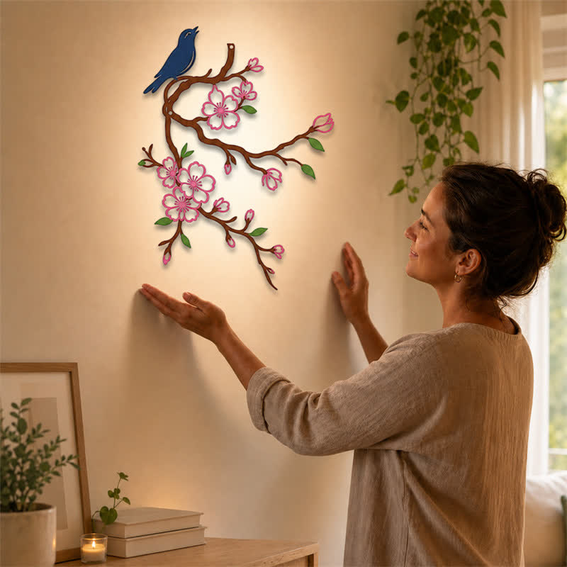 Buddha Stones Metal Bird on Peach Blossom Branch Zen Iron Meaningful Symbols Wall Art - image 15