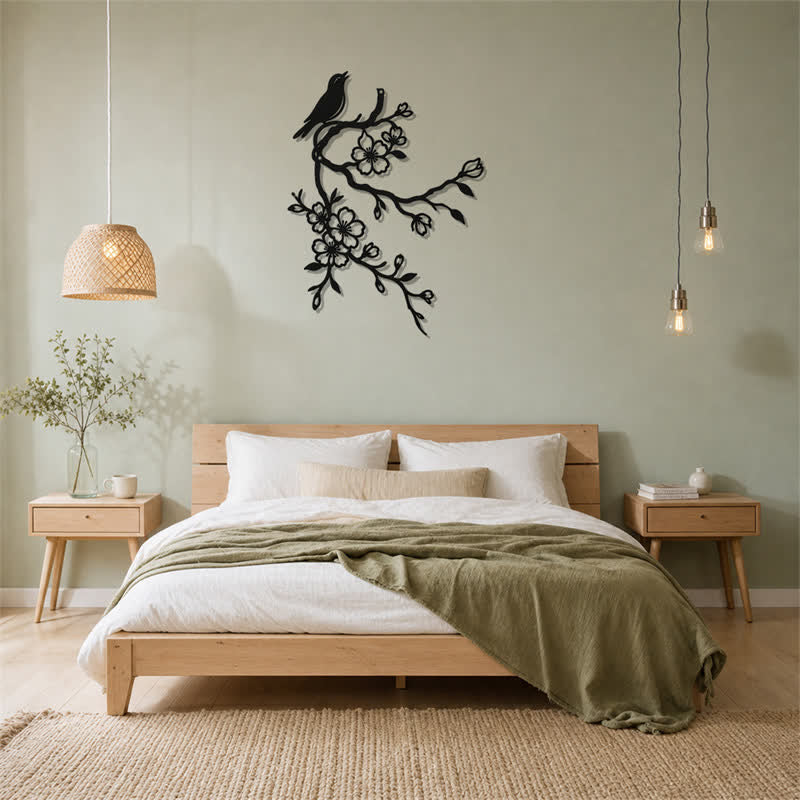 Buddha Stones Metal Bird on Peach Blossom Branch Zen Iron Meaningful Symbols Wall Art - image 13