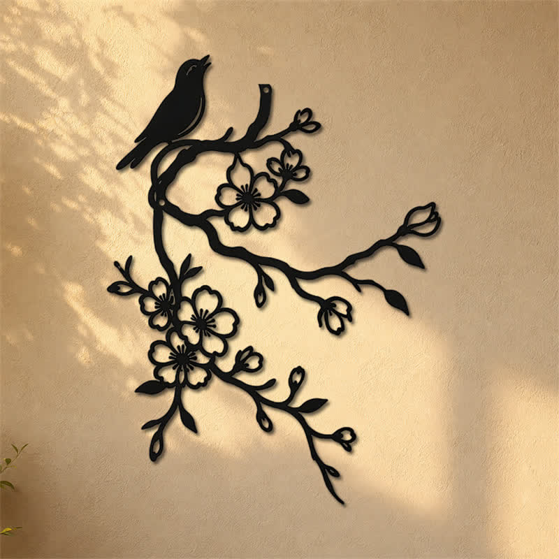 Buddha Stones Metal Bird on Peach Blossom Branch Zen Iron Meaningful Symbols Wall Art - image 7
