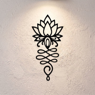 Buddha Stones Matte Black Lotus Enlightenment Iron Metal Meaningful Symbols Wall Art - image 0