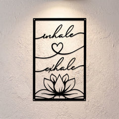 Buddha Stones Inhale Exhale Lotus Zen Iron Metal Meaningful Symbols Wall Art - image 0