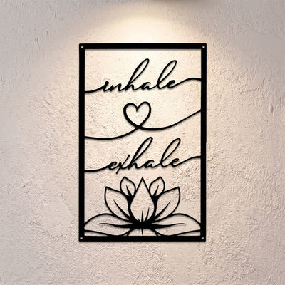Buddha Stones Inhale Exhale Lotus Zen Iron Metal Meaningful Symbols Wall Art - image 0