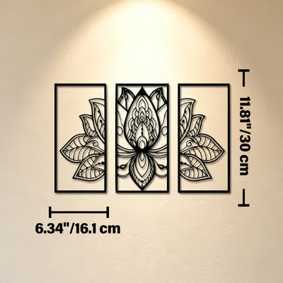 Buddha Stones Lotus Enlightenment Triptych Iron Metal Meaningful Symbols Wall Art - Approx. 16.1cm x 30cm x 0.1cm / 6.34in x 11.81in x 0.04in - image 4