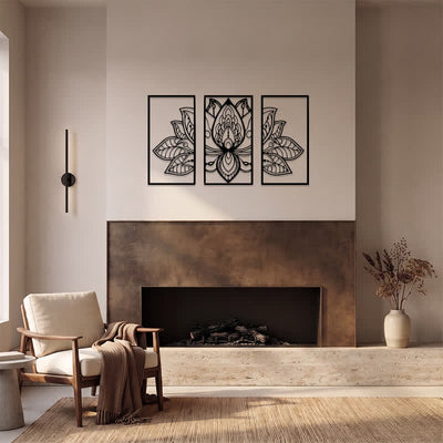 Buddha Stones Lotus Enlightenment Triptych Iron Metal Meaningful Symbols Wall Art - image 11