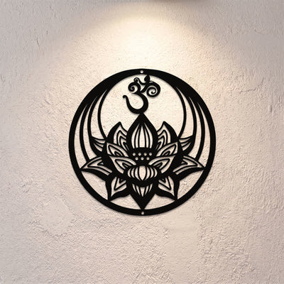 Buddha Stones Enlightenment Lotus OM Round Iron Metal Meaningful Symbols Wall Art - image 0