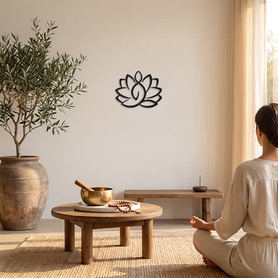 Buddha Stones Black Metal Lotus Enlightenment Iron Metal Meaningful Symbols Wall Art - image 5