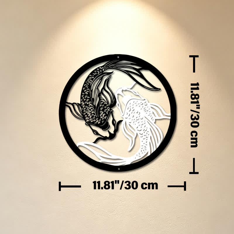 Buddha Stones Round Metal Koi Fish Yin Yang Success Iron Metal Meaningful Symbols Wall Art - Approx. 30cm x 30cm x 0.1cm / 11.81in x 11.81in x 0.04in - image 4