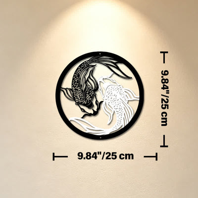 Buddha Stones Round Metal Koi Fish Yin Yang Success Iron Metal Meaningful Symbols Wall Art - Approx. 25cm x 25cm x 0.1cm / 9.84in x 9.84in x 0.04in - image 2