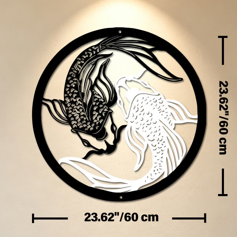 Buddha Stones Round Metal Koi Fish Yin Yang Success Iron Metal Meaningful Symbols Wall Art - Approx. 60cm x 60cm x 0.12cm / 23.62in x 23.62in x 0.05in - image 12