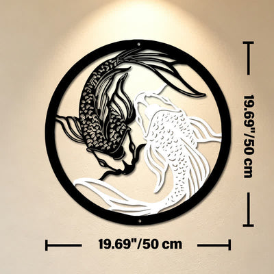 Buddha Stones Round Metal Koi Fish Yin Yang Success Iron Metal Meaningful Symbols Wall Art - Approx. 50cm x 50cm x 0.12cm / 19.69in x 19.69in x 0.05in - image 10
