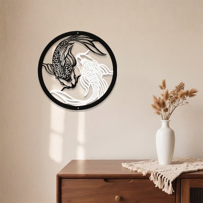 Buddha Stones Round Metal Koi Fish Yin Yang Success Iron Metal Meaningful Symbols Wall Art - image 3