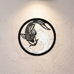 Buddha Stones Round Metal Koi Fish Yin Yang Success Iron Metal Meaningful Symbols Wall Art - image 0