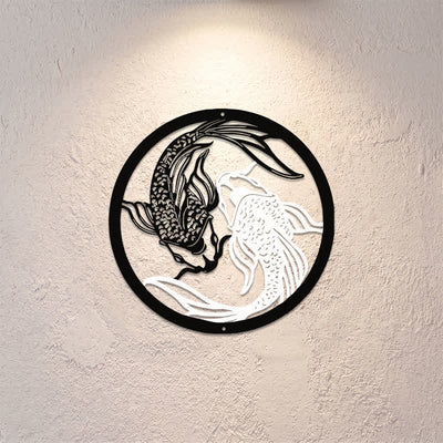 Buddha Stones Round Metal Koi Fish Yin Yang Success Iron Metal Meaningful Symbols Wall Art - image 0