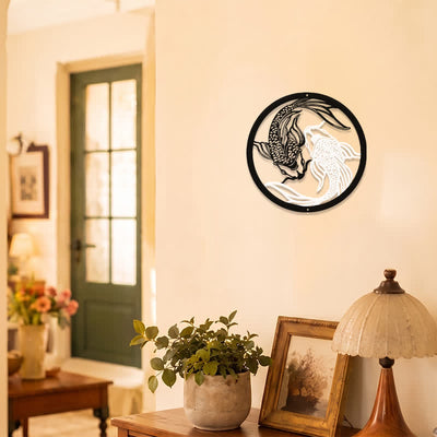 Buddha Stones Round Metal Koi Fish Yin Yang Success Iron Metal Meaningful Symbols Wall Art - image 7
