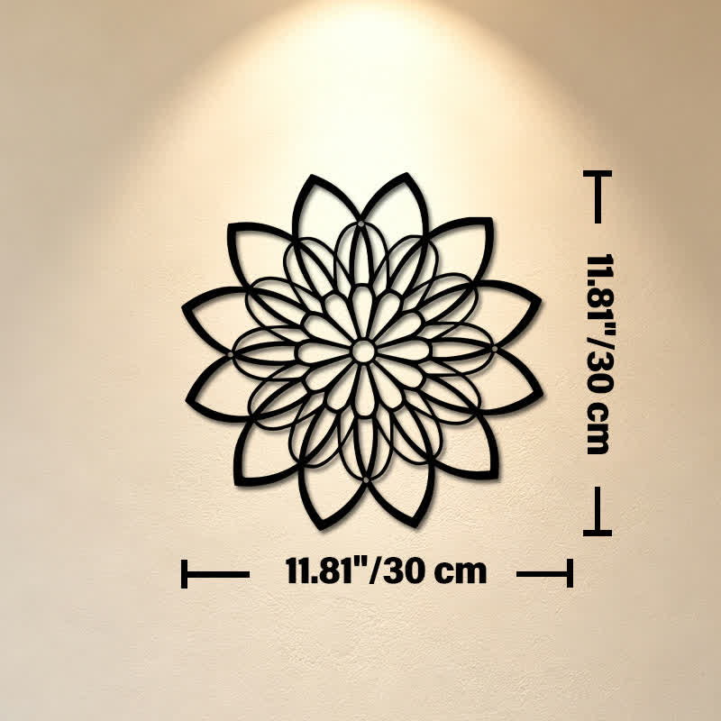 Buddha Stones Black Metal Lotus Mandala Enlightenment Round Iron Metal Meaningful Symbols Wall Art - Approx. 30cm x 30cm x 0.1cm / 11.81in x 11.81in x 0.04in - image 4