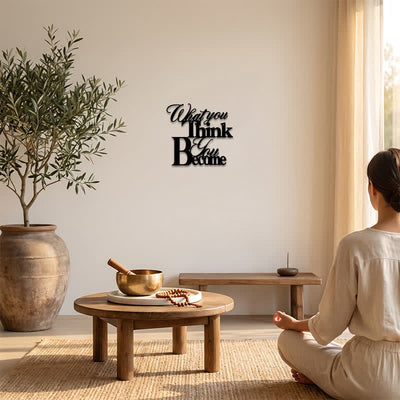 Buddha Stones What You Think You Become Matte Black Iron Metal Meaningful Symbols Wall Art - image 5