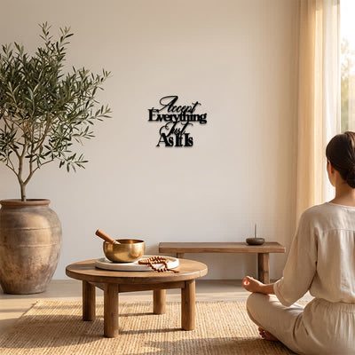 Buddha Stones Accept Everything Just As It Is Matte Black Iron Metal Meaningful Symbols Wall Art - image 5