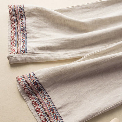 Buddha Stones Casual Embroidery Bohemian Pattern Drawstring Women's Wide Leg Pants With Pockets - image 4