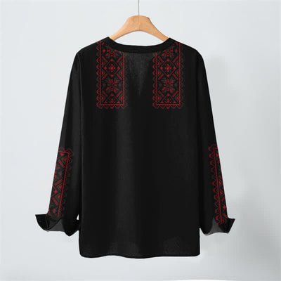 Buddha Stones Cotton Tribal Geometric Pattern V-Neck Buttons Men's Long Sleeve Shirts - image 17