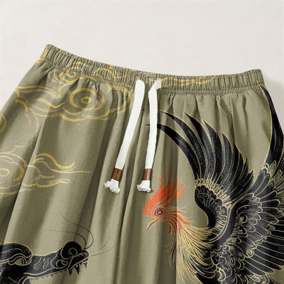Buddha Stones Pure Cotton Dragon Phoenix Cloud Pattern Drawstring Men's Harem Pants With Pockets - image 3