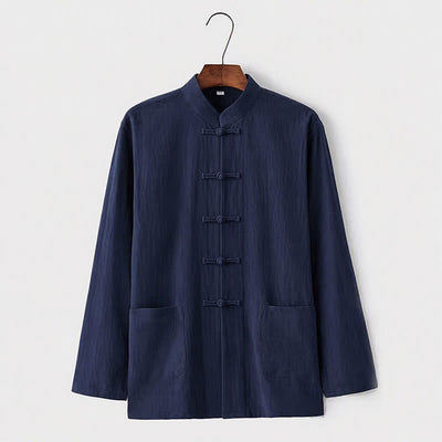 Buddha Stones 2Pcs Tang Suit Traditional Frog-Button Uniform Long Sleeve Shirt Pants Men's Set - image 13