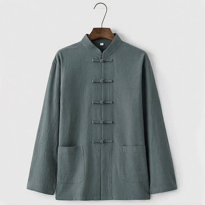 Buddha Stones 2Pcs Tang Suit Traditional Frog-Button Uniform Long Sleeve Shirt Pants Men's Set - image 7
