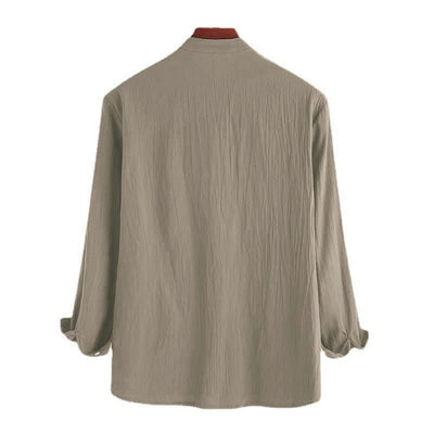 Buddha Stones Solid Color Half Buttons Long Sleeve Cotton Men's Shirts - image 7