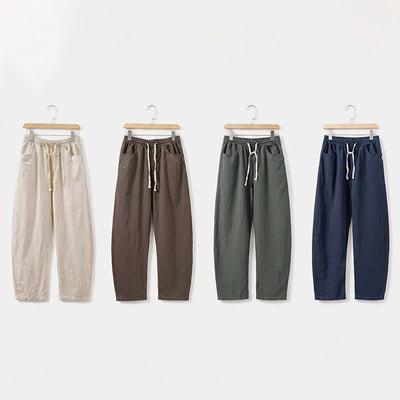 Buddha Stones Spring Summer Casual Drawstring Solid Ankle Pants Men's Straight Leg Pants With Pocket - image 13