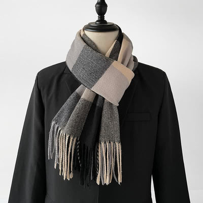 Buddha Stones Fall Winter Long Rectangular Plaid Fringed Scarves - Beige - image 12
