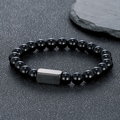 Buddha Stones Black Goldstone Stones Titanium Steel Bar Bracelet - Black Onyx(Protection ♥ Strength) - 8mm - image 13