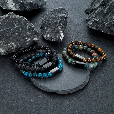 Buddha Stones Black Goldstone Stones Titanium Steel Bar Bracelet - image 19