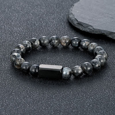 Buddha Stones Black Goldstone Stones Titanium Steel Bar Bracelet - Black Glitter Stone(Protection ♥ Grounding) - 8mm - image 0