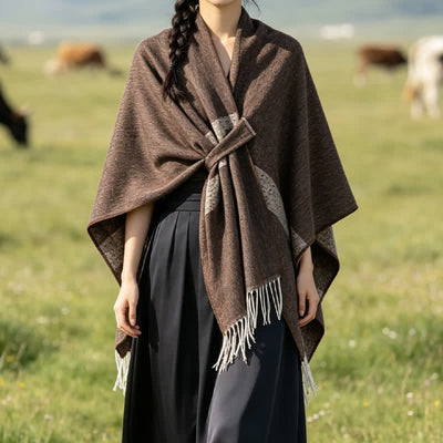 Buddha Stones Fall Winter Boho Striped Tassel Buckle Design Cozy Shawl - image 1