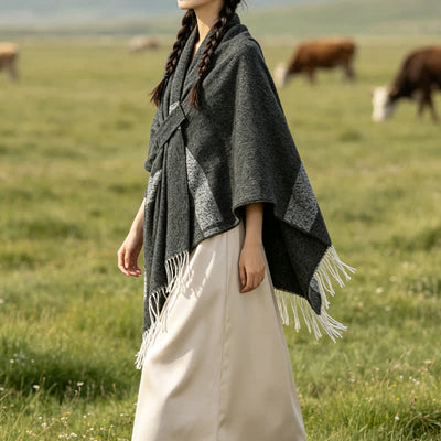 Buddha Stones Fall Winter Boho Striped Tassel Buckle Design Cozy Shawl - image 8