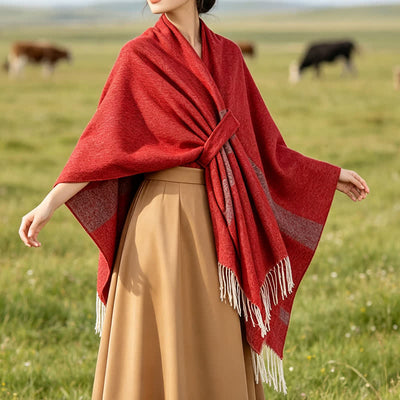 Buddha Stones Fall Winter Boho Striped Tassel Buckle Design Cozy Shawl - image 24