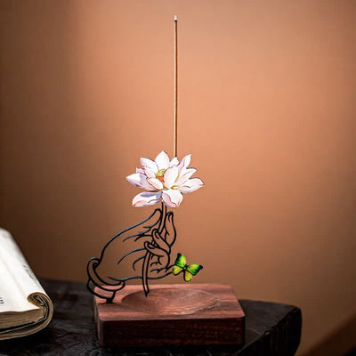 Buddha Stones Hand Lotus Butterfly Enlightenment Upright Incense Burner - image 1