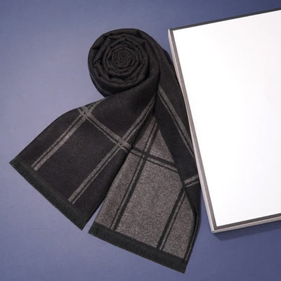 Buddha Stones Fall Winter Classic Check Pattern Soft Knit Commuter Scarves - Black Gray Plaid - image 0